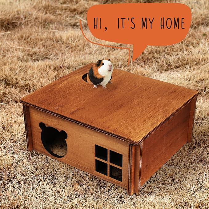 Wooden Guinea Pig Hideout, Small Animal Houses Habitats, Large Hideout House for Small Rabbit Chinchilla Gerbil, Sturdy Hamster Hideout Bed Hutch Bunny Cage