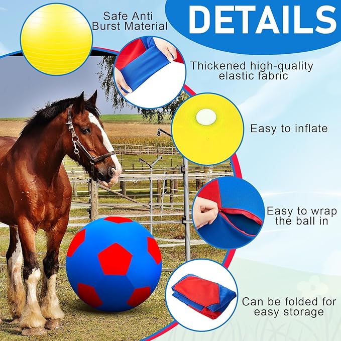 48 Inch Giant Herding Ball with Cover Anti Burst Ball Please Watch VCR for How to Inflation Large Horse Toys for Horse Stall Entertainment Play, Pump Included(Blue-red)