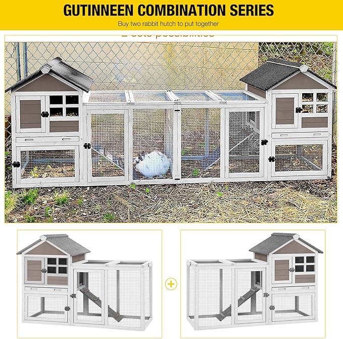 Aivituvin 51.6''L Rabbit Hutch Outdoor Chicken Coop Indoor Bunny Cage with Run,Guinea Pig House Pull Out Upper Tray 51.6" L x 25.2" W x 36.2" H (Brown)