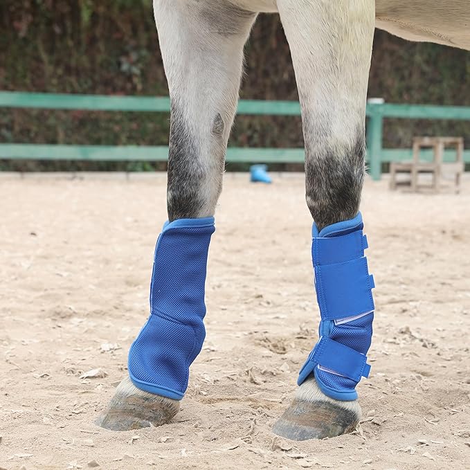 LEAFOREST Horse Fly Boots Set of 4 - Non Slip Leg Protection for Donkey Mini Pony Draft, Breathable Mesh Fly Boots for Pasture & Barn Use Deep Blue Cob