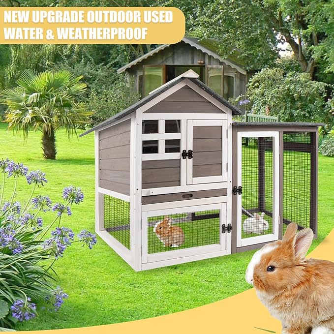 Ketive Rabbit Hutch Indoor Bunny Hutch Outdoor Wooden Rabbit Cages Indoor Rabbit Hutch with Pull Out Tray Large Rabbit Hutch Bunny Hutch Waterproof Asphalt Roof Guinea Pig Cages Pet House