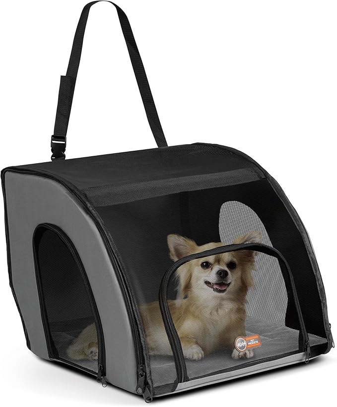 K&H Pet Products Enclosed Dog Cat Car Seat, Travel Safety Carrier for Pets, Dog Travel Car Seat, Soft-Sided Covered Cat Carrier, Washable Pad, Multiple Entrances, Mesh Windows - Small 17 X 16 X 15in