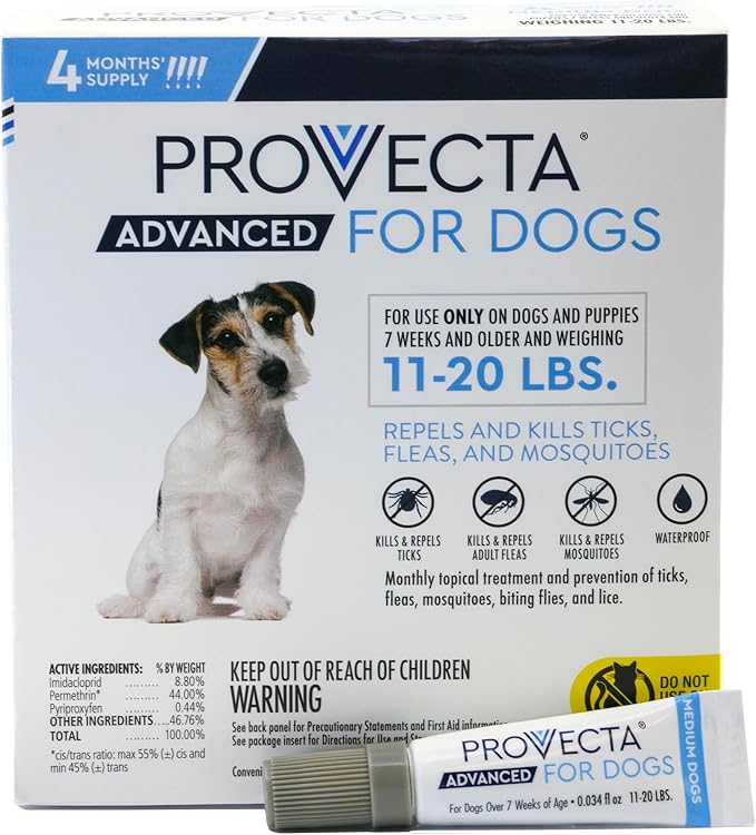 Provecta® Advanced for Medium Dogs (11–20 lbs) Flea and Tick Topical Treatment, 4-Month Supply