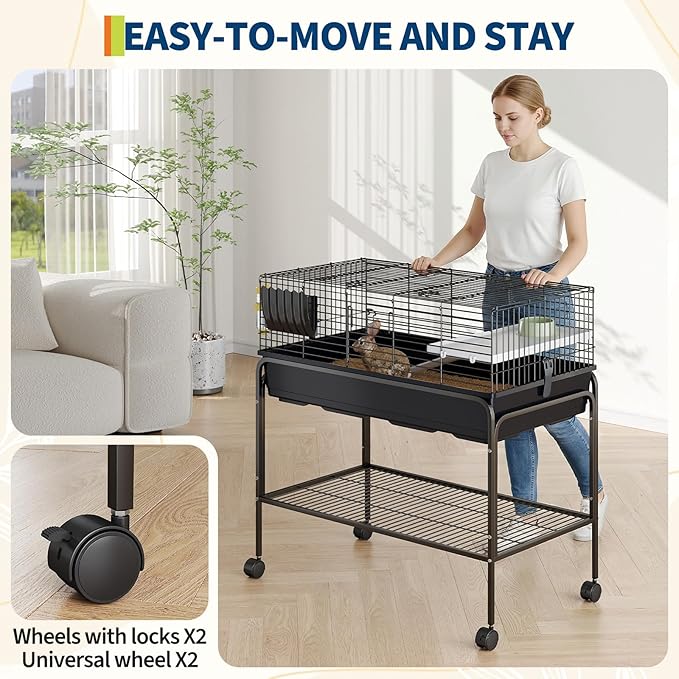 Garvee 35.3" h Hamster Cage Kit with Removable Storage Shelf, Guinea Pig Cage with 3Pcs Accessories, Rat Critter Cage for Chinchilla, Squirrel, Gerbil, Hedgehog, Hamster, Guinea Pig, Black