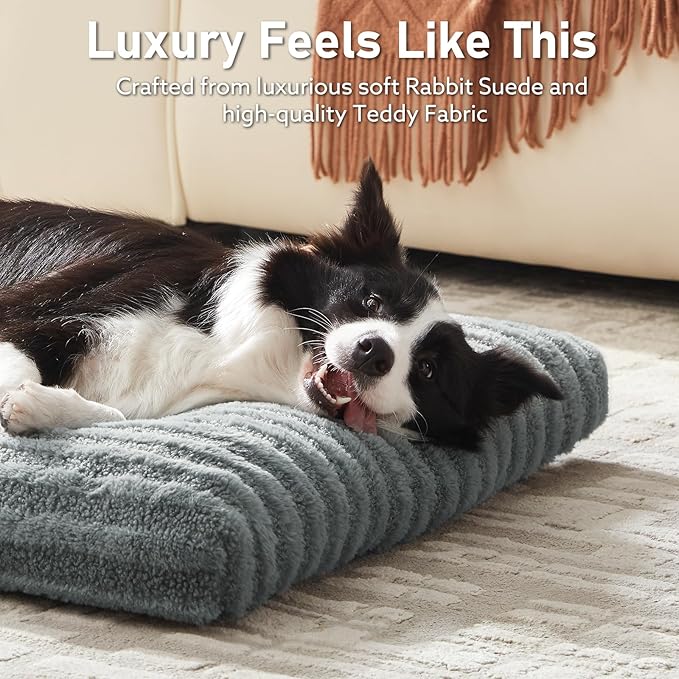 FURTIME Washable XXL Dog Bed for Extra Large Dogs, Giant Deluxe Dog Crate Beds Comfy Fluffy Kennel Pad Anti-Slip Pet Sleeping Mat, Machine Washable Dogs Pillow, 47"x29"x4", Gray