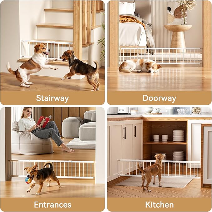 Short Dog Gate,18"-45" Adjustable Extra Wide Metal Short Dog Gate to Step Over, 10" Tall Small Pet Gate with 3 Extension Kits