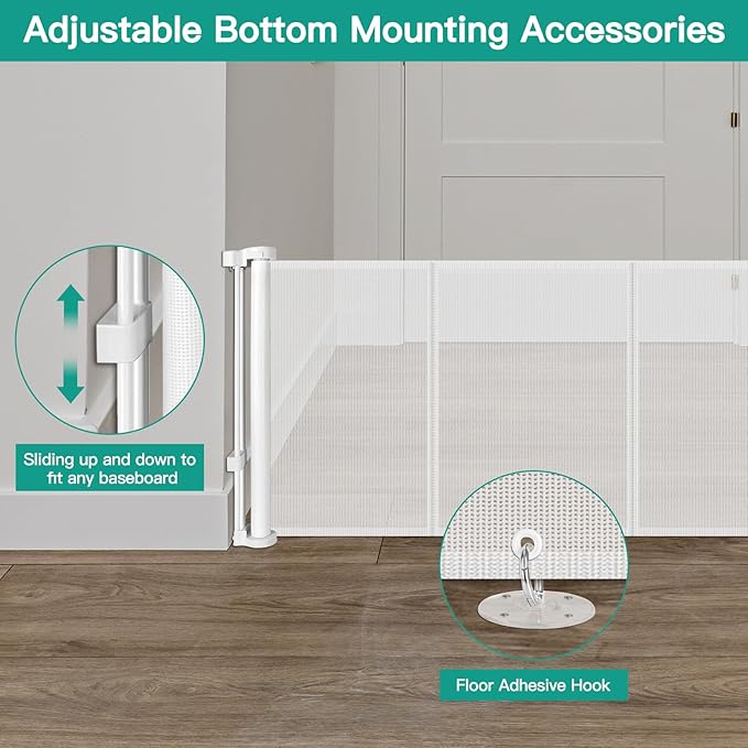 24 Inch Tall x 75 Inch Extra Wide Retractable Dog Gate for The House, Short Dog Gate to Step Over, Reinforced Mesh Puppy Gate for Doorways, Step Over Pet Gate for Stairs, Indoor/Outdoor, White