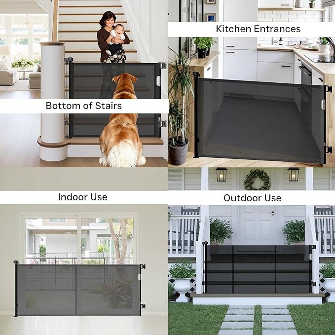 150 Inch Extra Wide Retractable Baby Gate,Mesh Baby Gate or Mesh Dog Gate,34" Tall,Child Safety Gate for Doorways, Stairs, Hallways, Indoor or Outdoor