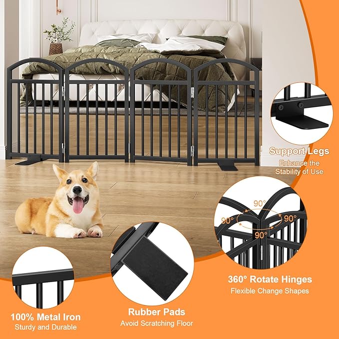 Snughome Short Dog Gate Indoor, 19.69" H Freestanding Small Dog Door Gates with Support Feet, Expands Up to 48" Wide Foldable Pet Gates for Doorway, 4 Panel Folding Pet Door Pet Fence for Puppy, Black