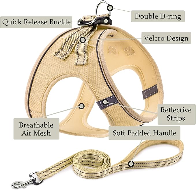 Dog Harness with Leash Set, No Pull Adjustable Reflective Step-in Puppy Pet Vest Harnesses for Small Medium Large Dogs and Cats,Beige L