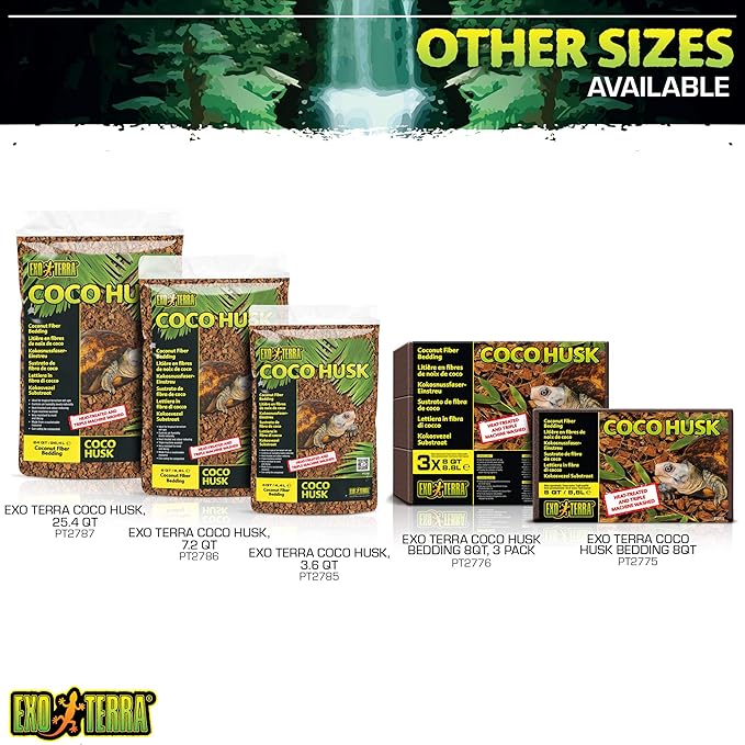 Exo Terra Coco Husk Brick, 8 QT (8.8 L) – Natural Coconut Fiber Terrarium Substrate for Reptiles, Amphibians & Tropical Enclosures