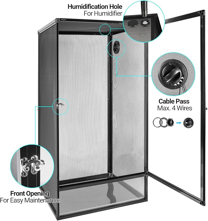 REPTI ZOO 18" x 18" x 36" Reptile Tank, Deluxe Foldable Screen Cage, 50 Gallon Vertical Terrarium with Fogger & Cable Pass, Tall Enclosure for Chameleon, Tree Frog, Crested Gecko, Arboreal Reptiles
