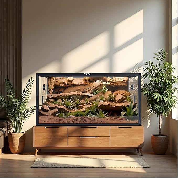 Phailozoo 120 Gallon Bearded Dragon Tank,48" x 24" x 24" Reptile Tank with Sliding Door Top Screen Ventilation, Front Opening Reptile Enclosure for Easy Maintenance