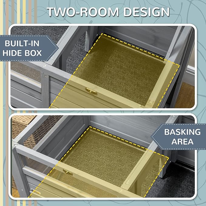 Turtle Habitat Enclosure, Large Wooden Tortoise House for Indoor and Outdoor Use, Reptile Enclosure with Openable Roof & Secure Locking System (Gray+Storage Shelf)