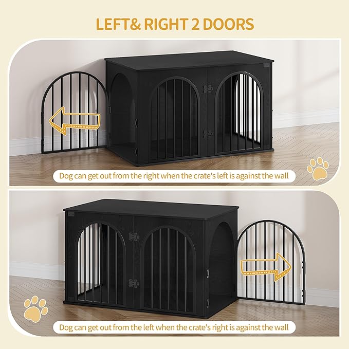 Hzuaneri 39.4" Wooden Dog Crate Furniture, Indoor Dog Kennel Dogs Cage for Small/Medium/Large Dogs, Heavy Duty Dog Crates Decorative Pet House End Side Table TV Stand, Black DFC84104B