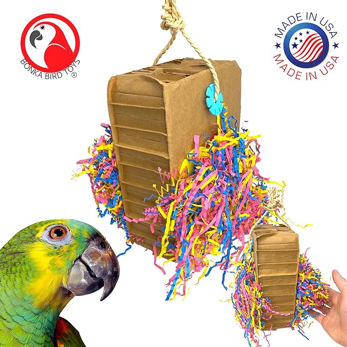 Bonka Bird Toys 3806 Large Harry Box 14" x 4", Large Parrot Chew Forage Shred Cage Toy, Amazon, African Grey, Eclectus, and Similar
