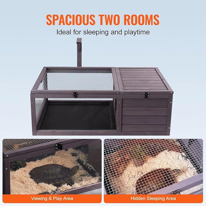 Turtle Habitat Enclosure, Large Wooden Tortoise House for Indoor and Outdoor Use, Reptile Enclosure with Openable Roof & Secure Locking System (Nature)