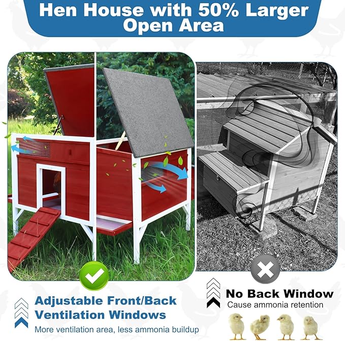 FunXplore Outdoor Chicken Coop Weatherproof Wooden Hen House Small Animal Pet Hutch with Asphalt Roof Elevated Legs Removable PVC Layer Above Nest Box Pull-Out Tray
