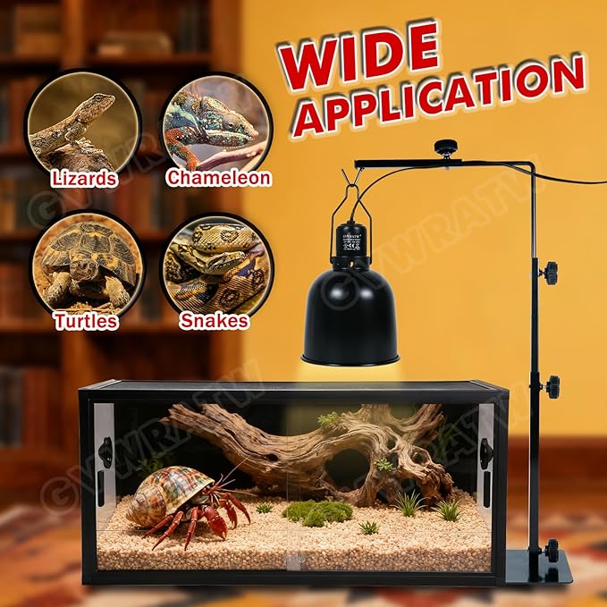 16.6-31 inch Reptile Lamp Stand, Adjustable Domes Heat Lamp Metal Bracket Floor Light Holder for Reptile Terrarium Lighting Heating Light and Dome lampshade.