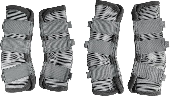 LEAFOREST Horse Fly Boots Set of 4 - Non Slip Leg Protection for Donkey Mini Pony Draft, Breathable Mesh Fly Boots for Pasture & Barn Use Grey Cob