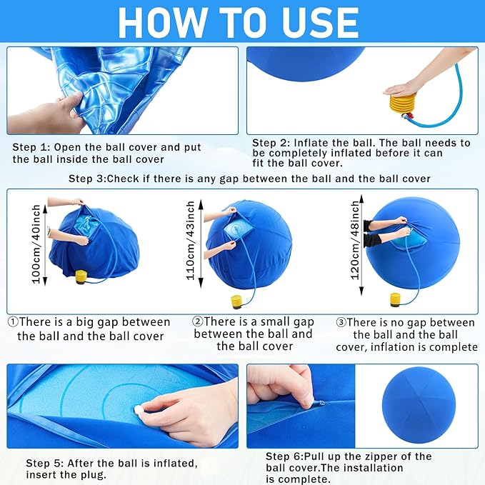 48 Inch Giant Herding Ball with Cover Anti Burst Ball Please Watch VCR for How to Inflation Large Horse Toys for Horse Stable Entertainment Play, Pump Included (Blue)