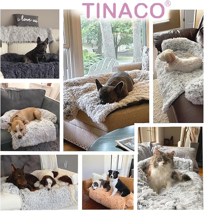 Tinaco Luxurious Calming Dogs/Cats Bed Mats, Dog Pad Washable Removable Couch Cover, Plush Long Fur Mat for Pets, Waterproof Lining, Perfect for Small, Medium and Large Dogs and Cats (Pink, 59"x39")