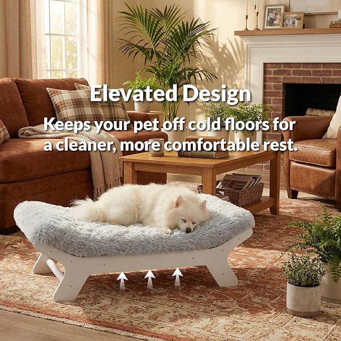 Muihood Wood Elevated Dog Bed Frame and Egg Crate Foam Mattress, Luxurious Suitable for Pets Up to 80 lbs, Walnut Grain Pattern, L