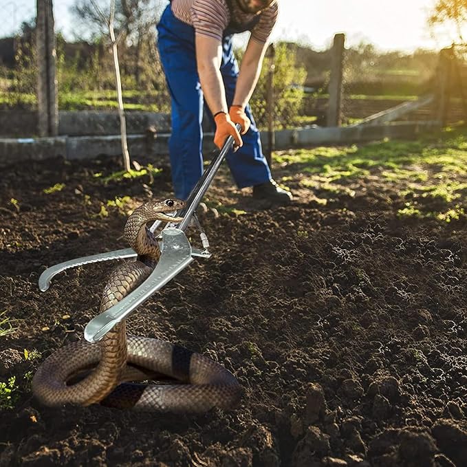 60“ Professional Collapsible Snake Grabber Tool, Stainless Steel Snake Catcher Pole with Heavy-Duty Grabber Heads, Tongs, and Hook Mechanisms for Safe Reptile Control in Gardens or Farms