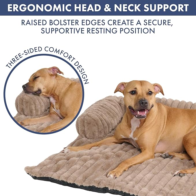 Spark Paws Luxury Dog Couch Cover Bed, Calming Pet Furniture Protector for Large & Small Dogs, Washable Bolster Dog Bed for Couch, Sofa & Bed - Brown, Medium