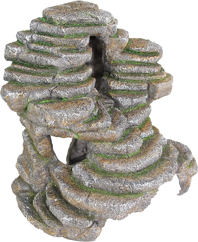 Penn-Plax Reptology Shale Scape Step Ledge & Cave Hideout - Durable Resin Reptile Platform for Climbing & Basking -Realistic Rock Decor for Territorial Fish & Reptiles -Blue Camo, 11.8 x 9.5 x 10.5 In