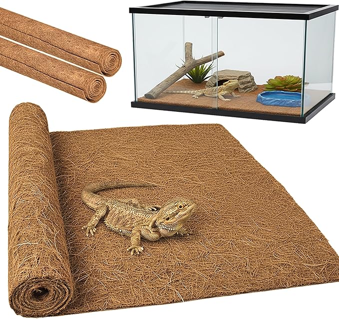 Reptile Carpet, Reptile Mat, Natural Coconut Fiber Liner Flooring for Tank, Bearded Dragon Tank Accessories (18"X 36", 2 PCS)
