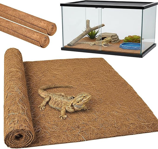 Reptile Carpet, Reptile Mat, Natural Coconut Fiber Liner Flooring for Tank, Bearded Dragon Tank Accessories (18"X 36", 2 PCS)