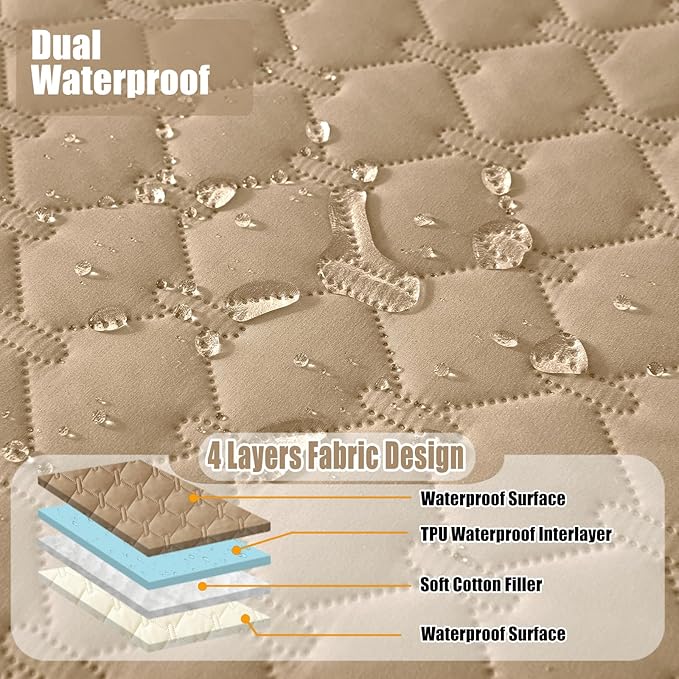 Smiry Waterproof Dog Bed Cover Blanket, Soft Reversible Pet Blanket, Washable Leakproof Cats Dogs Couch Cover for Sofa, Couch, Furniture (82x102 Inch, Camel/Beige)