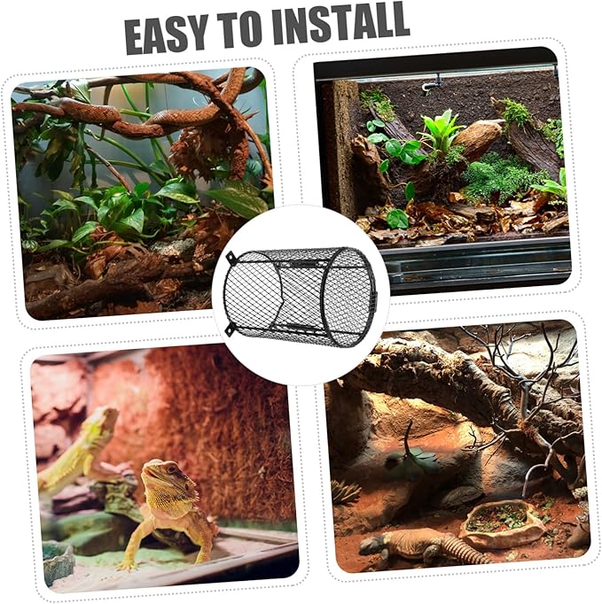 Garneck Leopard Gecko Heat Lamp Grille Reptile Cage Heater Guard Scald Protection Mesh Lampshade Easy Clean