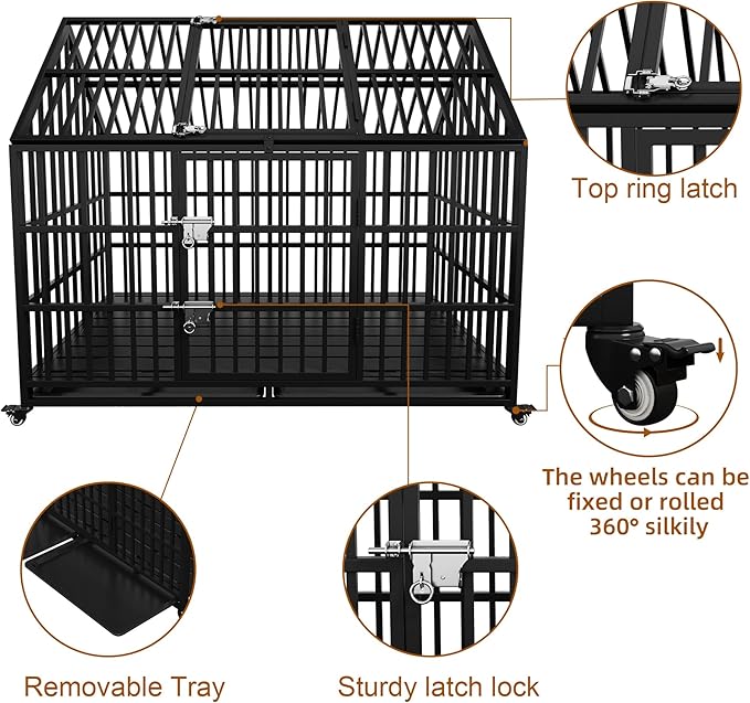 54 Heavy Duty Dog Crate with Mat, Escape Proof Dog Kennel Indoor, High Anxiety Dog Cage with Double Door, Extra Large Crate for Large Dogs with Removable Tray