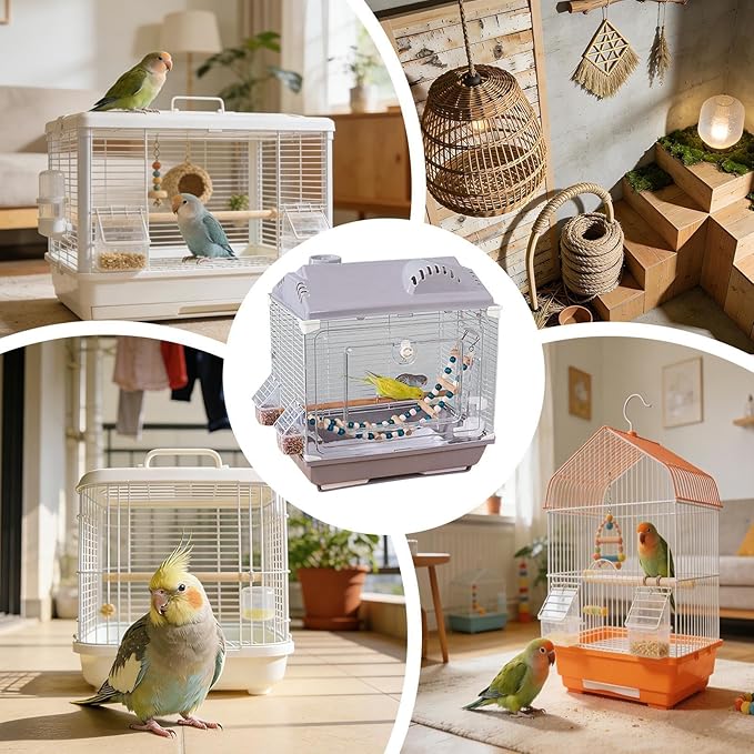 Portable Bird Cage, Escape Proof Small Carrier, Breathable Mesh Carrier for Canaries Cockatiel Lovebird Conures, Sturdy Travel Cage for Indoor Outdoor Home Trips Traveling Pet Accessory