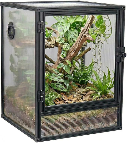 30 Gallon 18x18x24 Tall Terrarium, Aluminum Frame Gecko Tank with Hollow Polycarbonate Side Panels, Mesh Top, Locking Door for Crested Gecko Chameleon