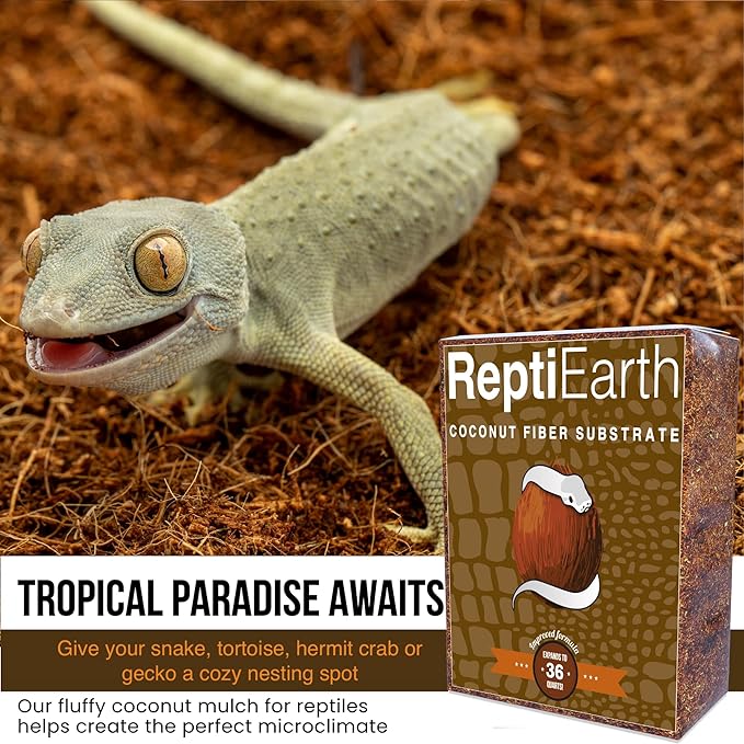 ReptiEarth Reptile Bedding, Fluffy Coconut Fiber Substrate 36 Quart Organic Coco Ready to Use for Bioactive Snake Terrarium, Lizard Tanks with Plants, for Frog, Tarantula or Hermit Crab Habitat