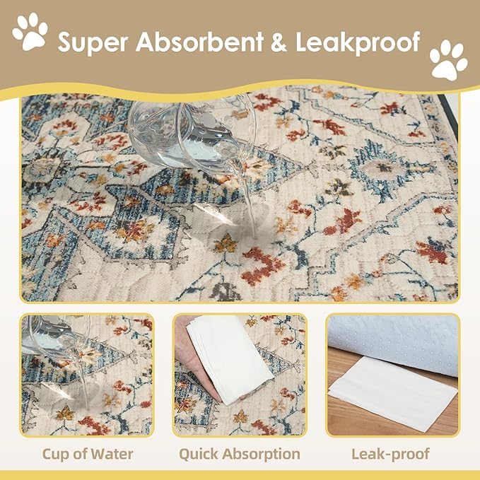 SCLOSE Washable Pee Pad for Dogs Extra Large, 72" x 72" Reusable Puppy Pads Waterproof Dog Rugs, Super Absorbent, Leakproof, Dog Crate Pad, Playpen Mat, Whelping Pads, White Medallion