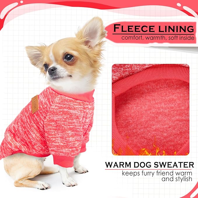 2 Pieces Dog Sweaters for Small Dogs Christmas Dog Clothes Female Winter Fleece Puppy Clothes Warm Thick Pet Outfit Coat Yorkie, Chihuahua, Pug, Cat, Pug,S,Pink, Red