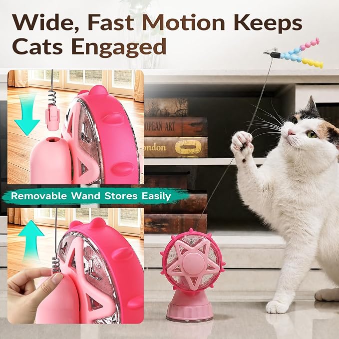 2-in-1 Cat Toys Food Dispenser & Teaser Interactive Toys (Pink) - Image 3
