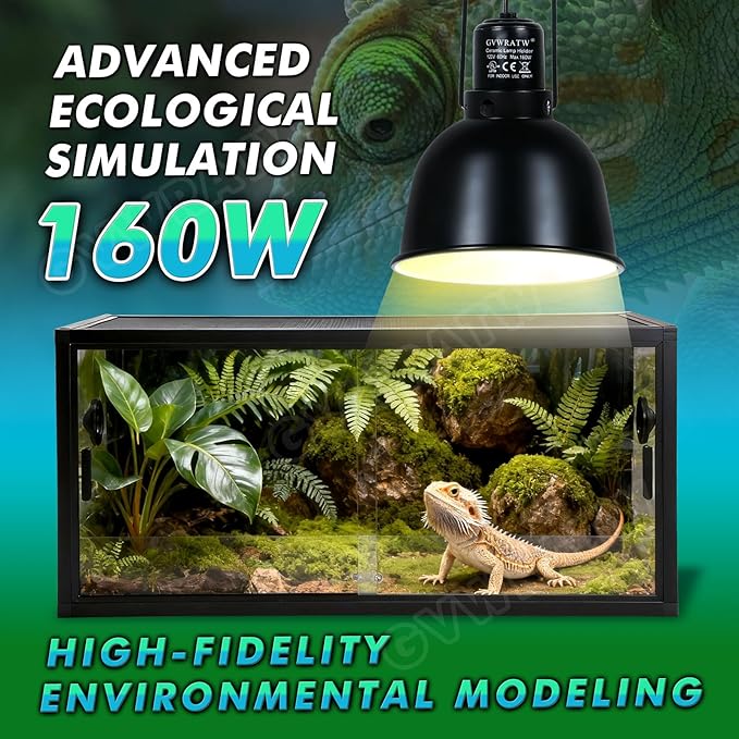 5.5 Inch Shallow Dome Reptile Lamp Fixture, Suitable for UVB Bulbs and Basking Heat Bulbs, Max 160W.