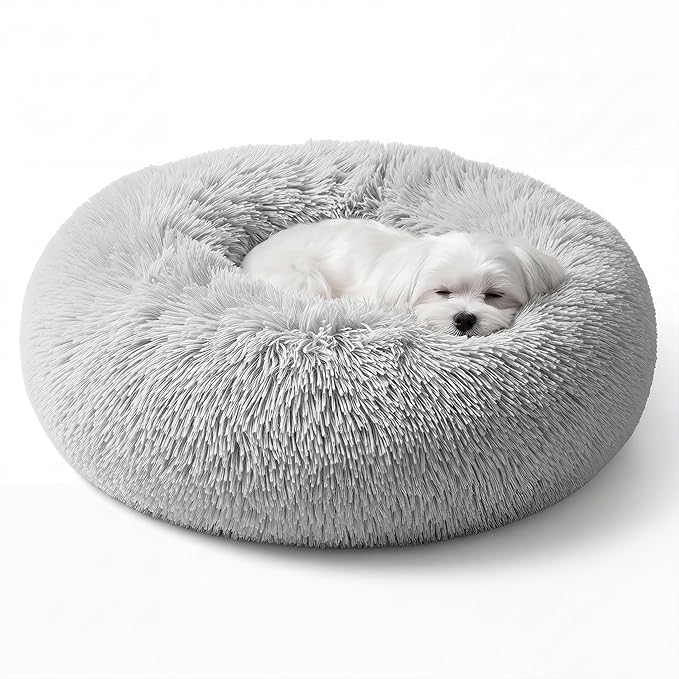 Extra Small Dog Bed Cute Grey Dog Bed Washable 19 inches Donut Fluffy Small Pet Beds,Calming Anti Anxiety Round Fits up to 10 lbs Soft Warm Pets Beds for Puppy Dogs Indoor