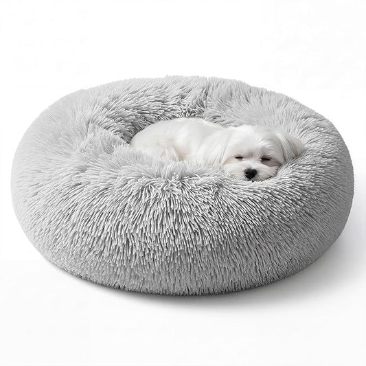 Extra Small Dog Bed Cute Grey Dog Bed Washable 19 inches Donut Fluffy Small Pet Beds,Calming Anti Anxiety Round Fits up to 10 lbs Soft Warm Pets Beds for Puppy Dogs Indoor