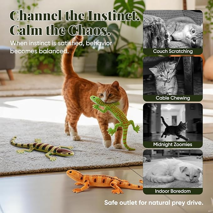 CiyvoLyeen Plush Lizard Catnip Toys for Indoor Cats 4 Pack - Image 2