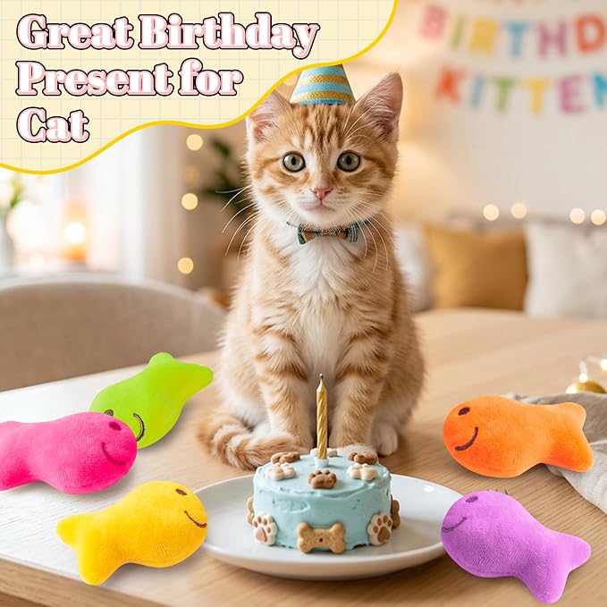 L1rabe Goldfish Catnip Stuffed Toys for Cats - 5P Black Cat Appreciation Day Colorful Fish-Shaped Cat Toys Funny Pet Catmint Interactive Kittens Supplies, Indoor Chew Bite Kick Non-Toxic Teething Tool - Image 5