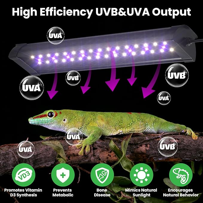 GlowUp 12 Inch 10W Dimming LED UVB Light for Reptiles, UVB 20.0/10.0/5.0/Purple Light, 3 Light Modes, Timer, UVA UVB Reptile Lamp for Tropical & Desert Reptile, Bearded Dragons, Turtles, Snakes