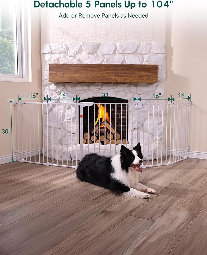 Babelio Baby Gate Extra Wide, Auto Close Dog Gate Pet Gate for House Stairs Doorways Fireplace (White, 104" Wide Gate - 5 Panels)