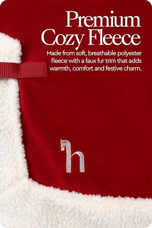 HORZE Santa Christmas Fleece Horse Quarter Sheet Riding Blanket with Faux Fur - Red - Horse