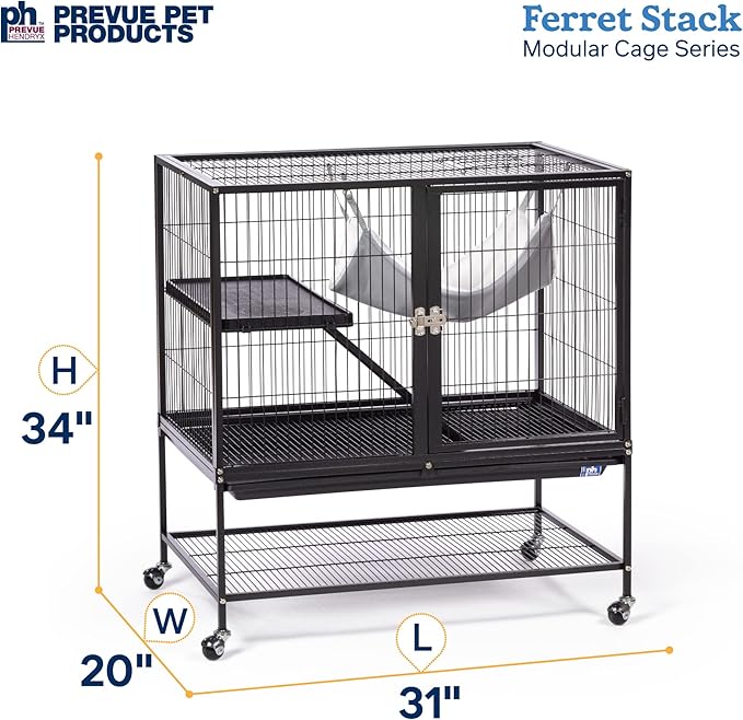 Prevue Pet Products Ferret Stack One Story Ferret Home with Portable Stand, Escape Proof Lock, Hammock, Ramps, Expandable Add-On Cage Stacking System